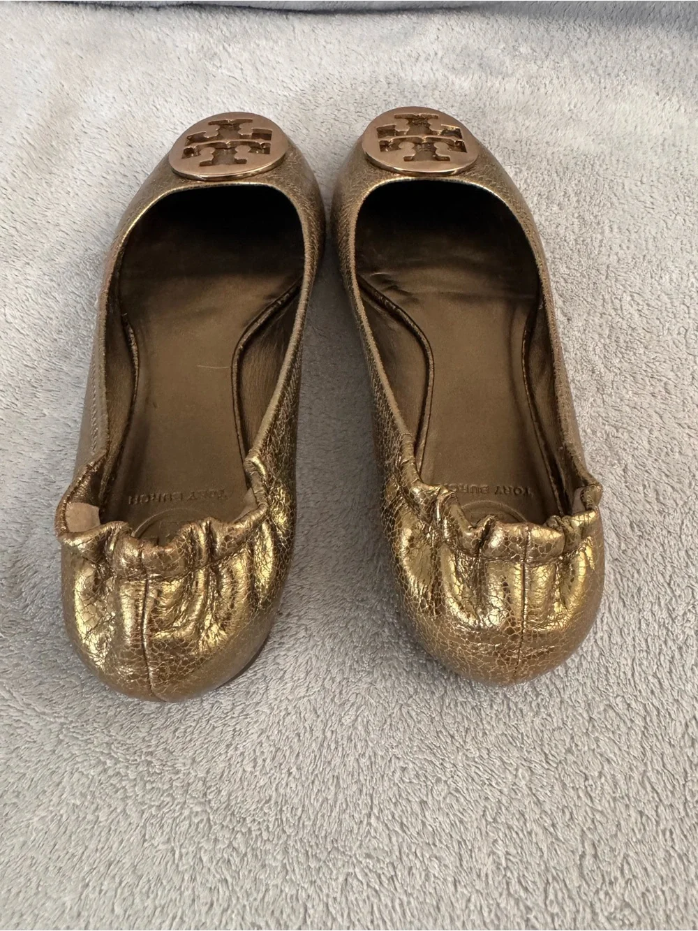 Tory Burch Metallic Gold Logo Ballet Flats